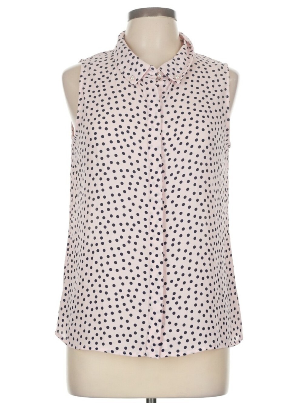 NWT Karl Lagerfeld Magdalyn Pink & Black Polka Dot Pearl Button Sleeveless Top